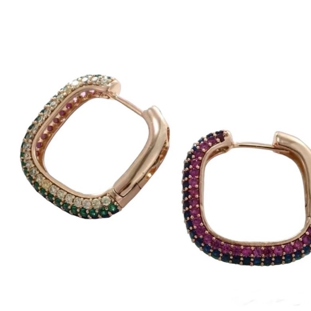 Chic Gold Multicolor Square Hoop Earrings